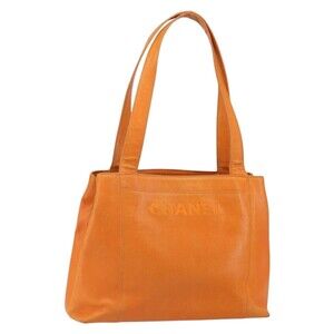 Chanel Caviar Skin Orange Gold CC Tote Bag